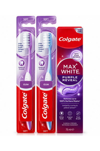 Colgate Σετ 2 οδοντόβουρτσες + οδοντόκρεμα Purple Reveal 75 ml