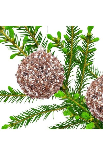 Generic Luxurious Sequined Christmas Ball Ornaments, Champagne Pearl, 4.25 Inch Shatterproof Decorative Spheres, 4 Pack Set for Holiday Tree, Wedding, Party Decor