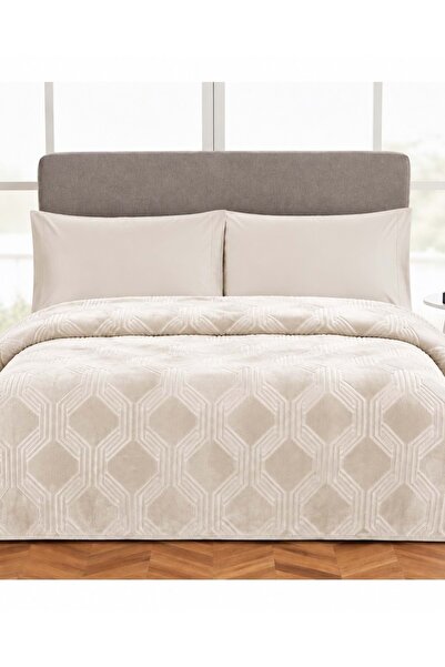 Özdilek Trendy Embossed Double Blanket (220X240)-Art Deco Cream New