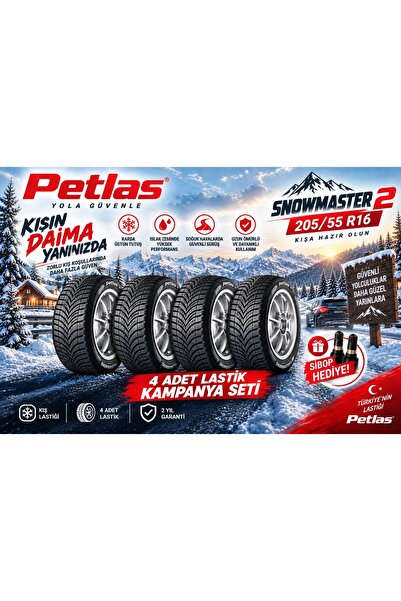 Petlas 205/55R16 91H SNOWMASTER2 Kış Lastiği (4'LÜ TAKIM) (Üretim : 2026)