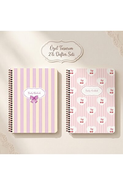 KESKİN COLOR ADALİNHOME Pastel Kurdele Serisi 2'li Spiralli Çizgili Defter Se...