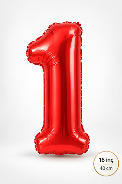 Atölye Mi 1 Yaş Kırmızı Rakam Folyo Balon 16 inç Yaş Balonu 40cm