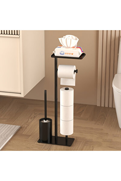 Fikpoo 1pc Floor-Standing Toilet Paper Holder with StorageSelf Adhesive Insta...