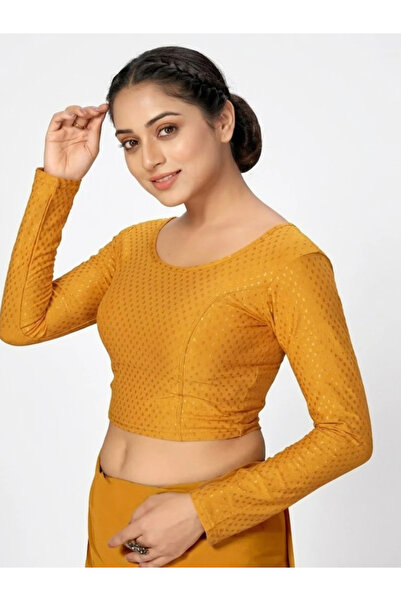 MYSMAR Mustard Yellow Textured Full-Sleeve Readymade Blouse - RHB1011 | Musta...