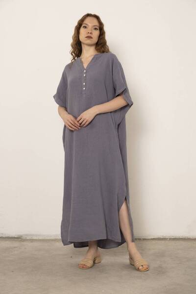 İpekçi Otantik Raw Linen Maxi Kaftan Dress Lilac