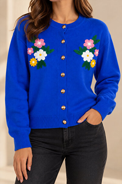 Beyome Women's Floral Embroidered Knitwear Cardigan V-Neck Buttoned Knitted S...