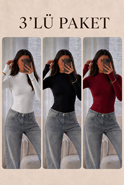 COMBİNE MİCHAİL Women's Seasonal Soft 3-Piece High-Neck Blouse