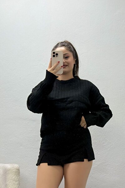 BELENDİR Women's Ribbed Crop Knit Sweater Black