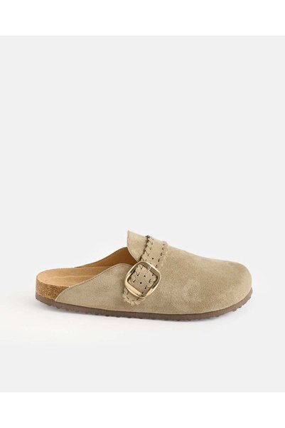 REDTAG Women Beige Buckle Detail Closed Toe Mules