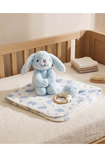 REDTAG Blue Rabbit Toy And Blanket Set (3 Piece)