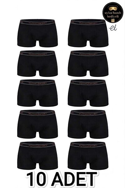 Tutku Men's 10-Pack Black Cotton Lycra Sports Boxers - Special Production Sle...