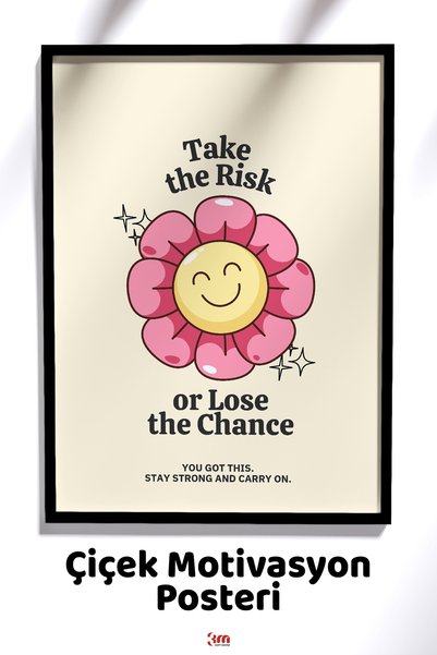 "Take the Risk" Yazılı Çiçek Desenli Motivasyon Posteri