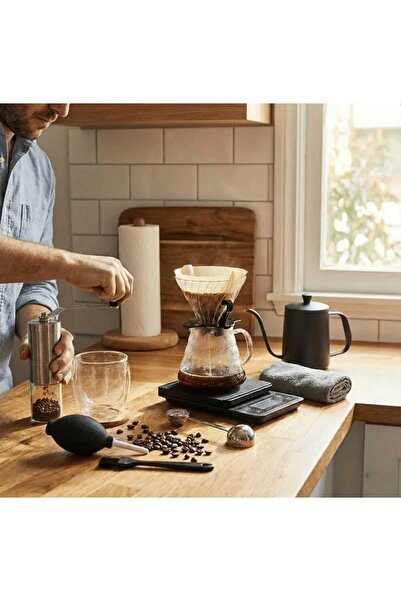 Denx COFFEE 15 in 1 Complete Coffee Maker Set with Manual Grinder, Glass Serv...
