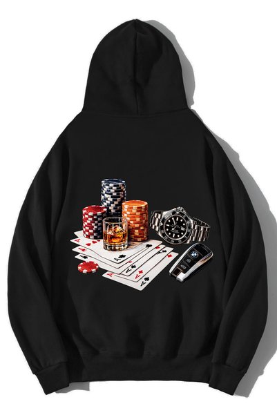 BRZ COLLECTION Hanorac Unisex Oversize The Gambler Negru