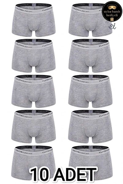 Tutku Men's 10-Pack Gray Cotton Lycra Sports Boxers - Special Production with...
