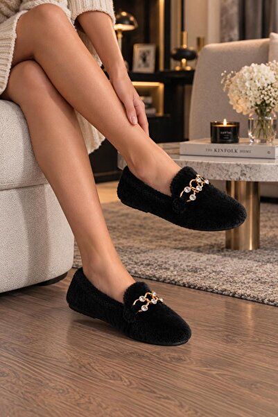 ModaMert Women's Black Chain Detailed Comfortable Ballerina Shoes Suitable fo...
