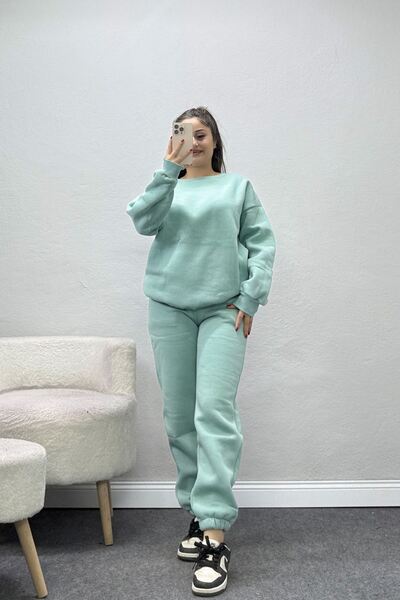 BELENDİR Women's 3 Thread Crew Neck Sweatpants Set Mint
