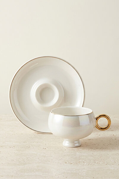 Sevinse Home Perla Pearlescent White Coffee Cup Set for 6 People 100 Cc Turki...