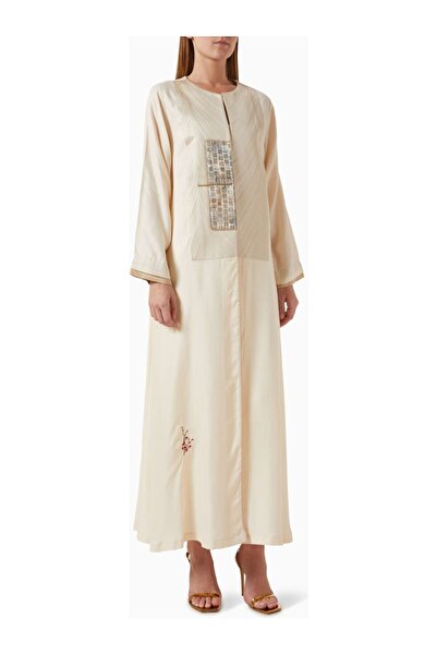 ZAH Design Elegant Silk Abaya with Needlework Detailing and Complementary Shi...