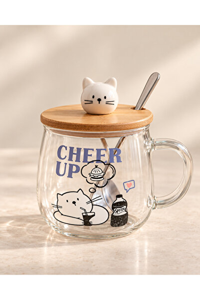 THIRTEEN SELECT 350 ml Borosilicate Glass Mug with Cat Figure – Bamboo Lid