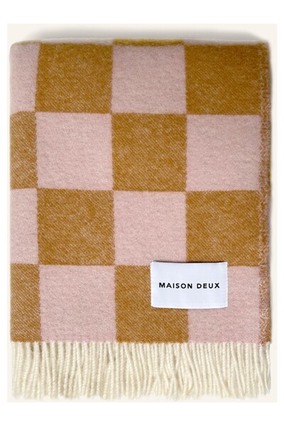 MAISON DELUX Pure Wool Square Patterned Luxury Double-Sided Jacquard Blanket ...