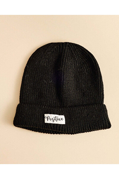 REDTAG Women Black Ribbed Cuffed Beanie
