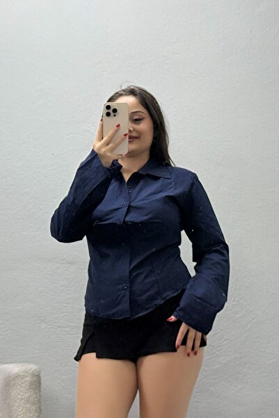 BELENDİR Women's Poplin Pencil Shirt Navy Blue
