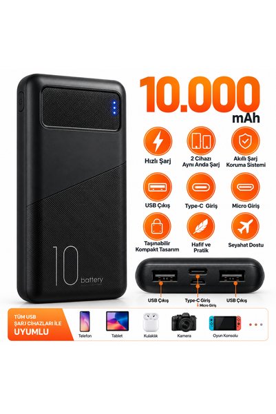 FABRON 10.000 mAh Powerbank Hızlı Şarj Çift Cihaz Şarj Taşınabilir Şarj Cihaz...