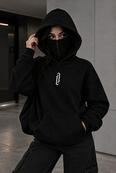 Joetsu Men's Oversize Motorcycle Printed Zippered Hooded Sweatshirt with Mask...