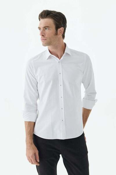 Jakamen Burgundy Patterned Comfort Fit Italian Collar Shirt