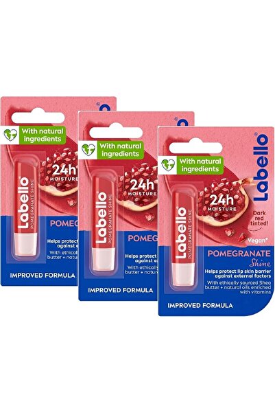 LABELLO Lip Balm, Moisturising Lip Care, Pomegranate Shine, 3x4.8g