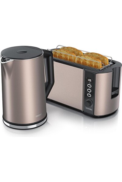 Arendo Set of 2 Stainless Steel Kettles & 4-Slice Toaster with Led Display, 6...