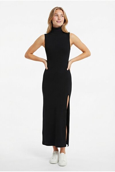 Şeker Portakalım Women's High Neck Sleeveless Slit Zero Sleeve Ribbed Stylish...