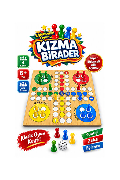 ALAY Ticaret 🎲 Kızma Birader – Ahşap Zeminli 4 Kişilik Aile Oyunu