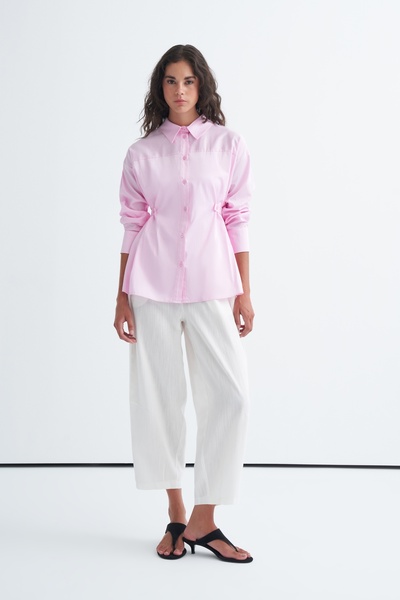 EBU Prive Women's Premium Poplin Shirt with Mobile Waist Belt Light Pink