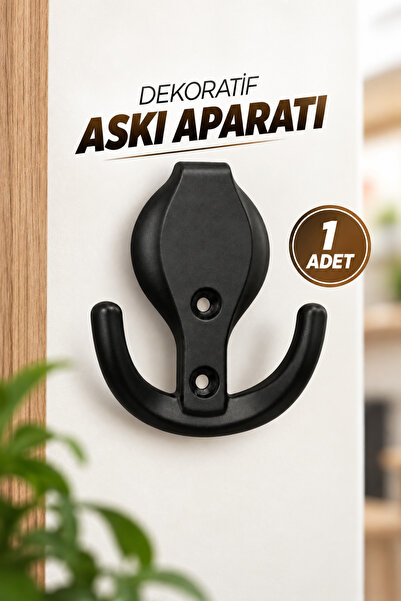 Badem10 Mat Siyah Metal İkili Askılık Duvar Askısı – Montaj Vidalı Dekoratif ...