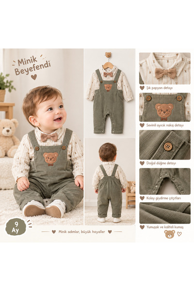 tinymini.co ERKEK BEBEK AYICIK DESENLİ 2'Lİ SLOPET TAKIM
