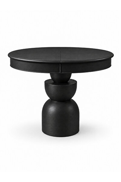 silla Boğum Ayaklı Masa Ahşap Yuvarlak Siyah Renkli Açılır Masa (ÇAP 110 CM)
