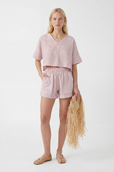 İKİKIZ Crinkle Red Striped Shorts ml