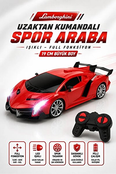 YILDIRIM OYUNCAK Pilli Uzaktan Kumandalı Lamborghini Spor Araba 19cm – LED Iş...