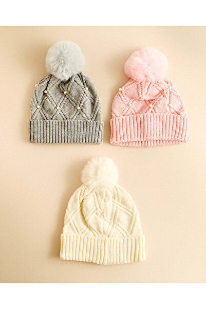 REDTAG Women Assorted Knit Pom Pom Beanies 3 Piece Set
