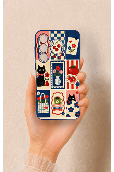 Vip Case Samsung S23Fe Uyumlu Sevimli Kedi ve Çiçek Desenli Silikon Kılıf