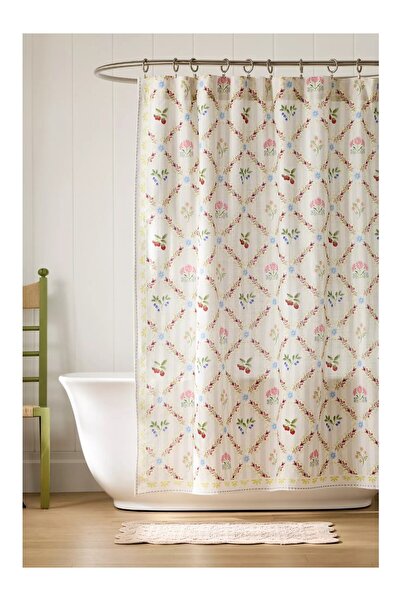 Anthropologie Patterned 100% Cotton Colorful Bathroom Shower Curtain