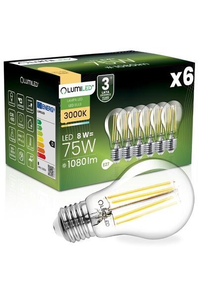 Lumiled 6x E27 A60 8W = 75W 1080lm 3000K Cald 360 Bec LED °   FILAMENT