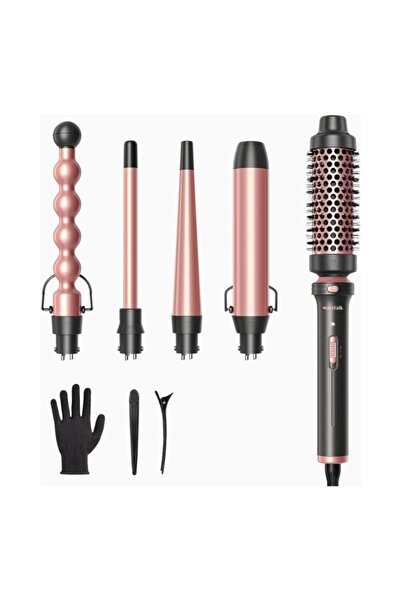 wavytalk 5 in 1 Curling Iron Set, Thermal Brush & Ceramic, Rose Gold