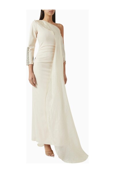 AC BY AANCHAL CHANDA Asymmetrical Maxi Women's Dress with Crystal Cuff Detail