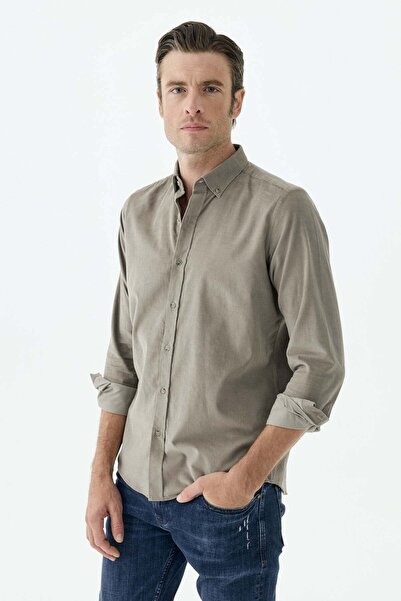 Jakamen Beige Comfort Fit 100% Cotton Velvet Shirt