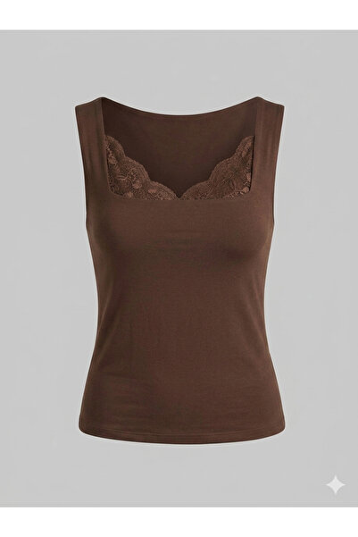 Noa&Noa Square Neck Lace Blouse - Bitter Brown Bitter Brown