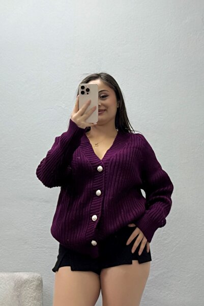 BELENDİR Women's Buttoned Knitwear Cardigan Purple