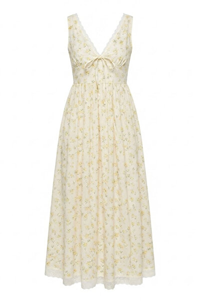 Noa&Noa Skirt with Lace Detail Long Crispy Pattern Dress Yellow